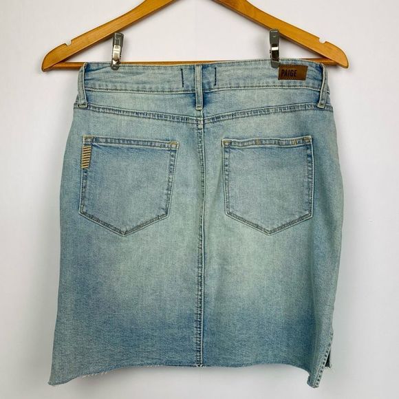 PAIGE Light Blue Denim High Waist Side Slit Mini Skirt - Picture 4 of 10